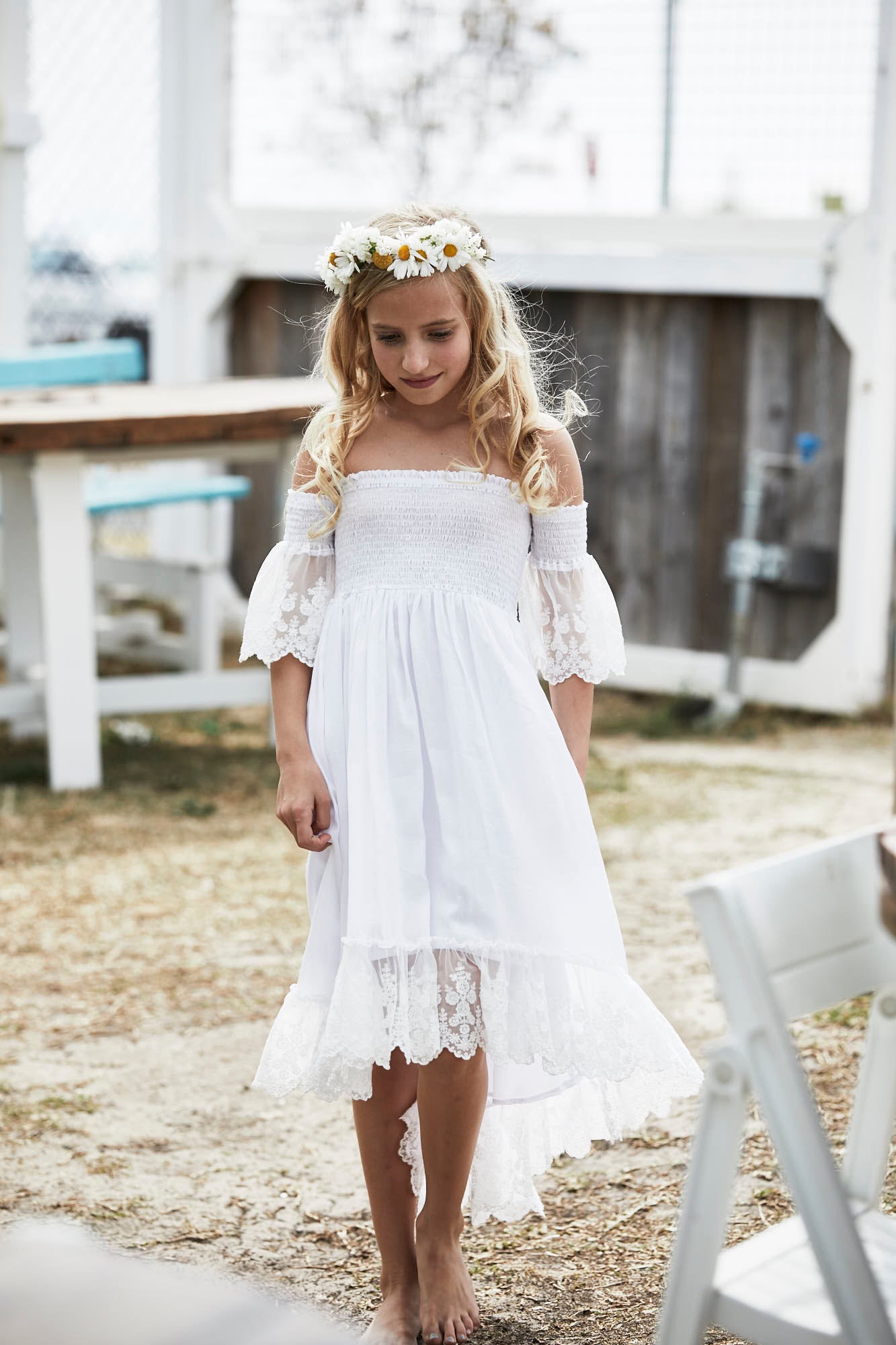 Maya Dress with lace sleeves white colourway Tea Princess