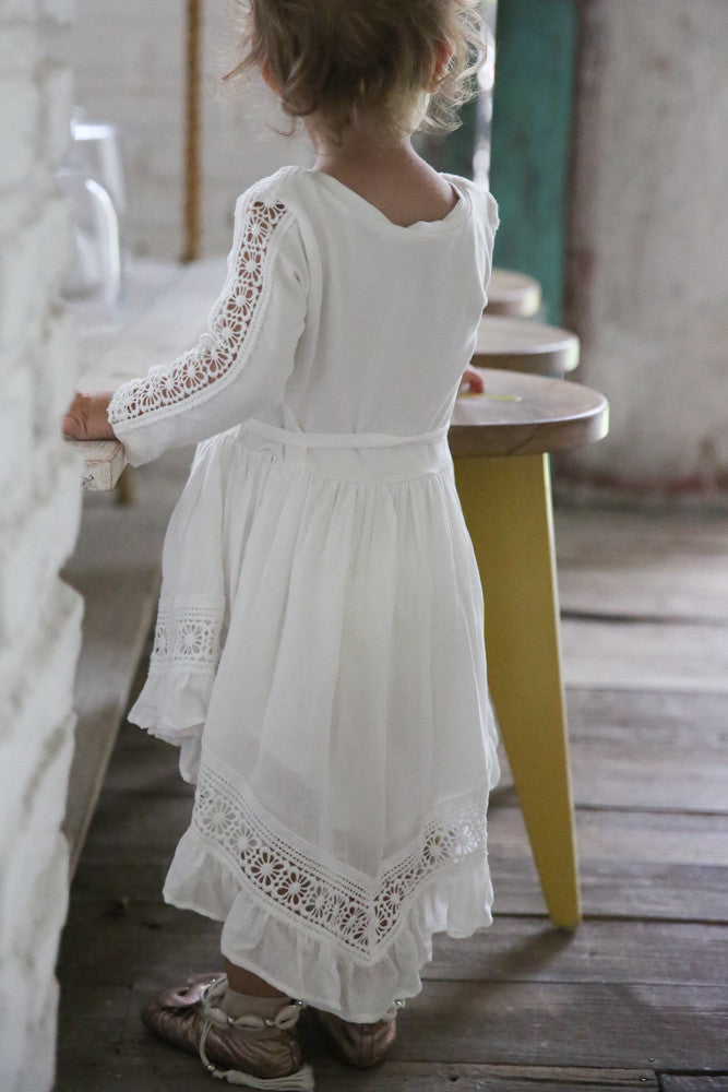 Girls long sleeve white dress sales