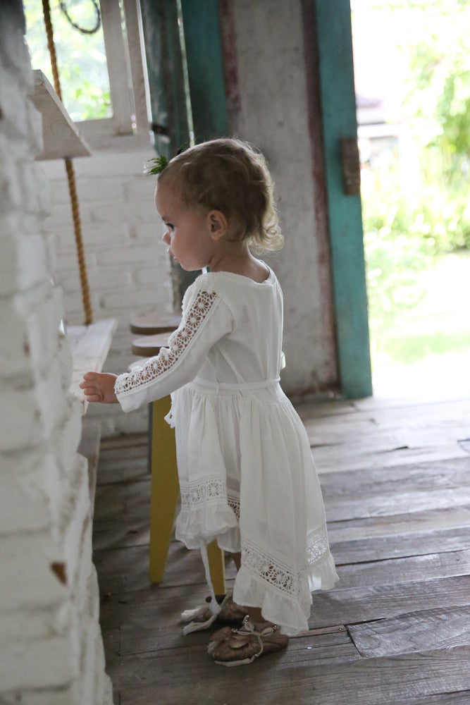 Girls long sleeve white dress clearance